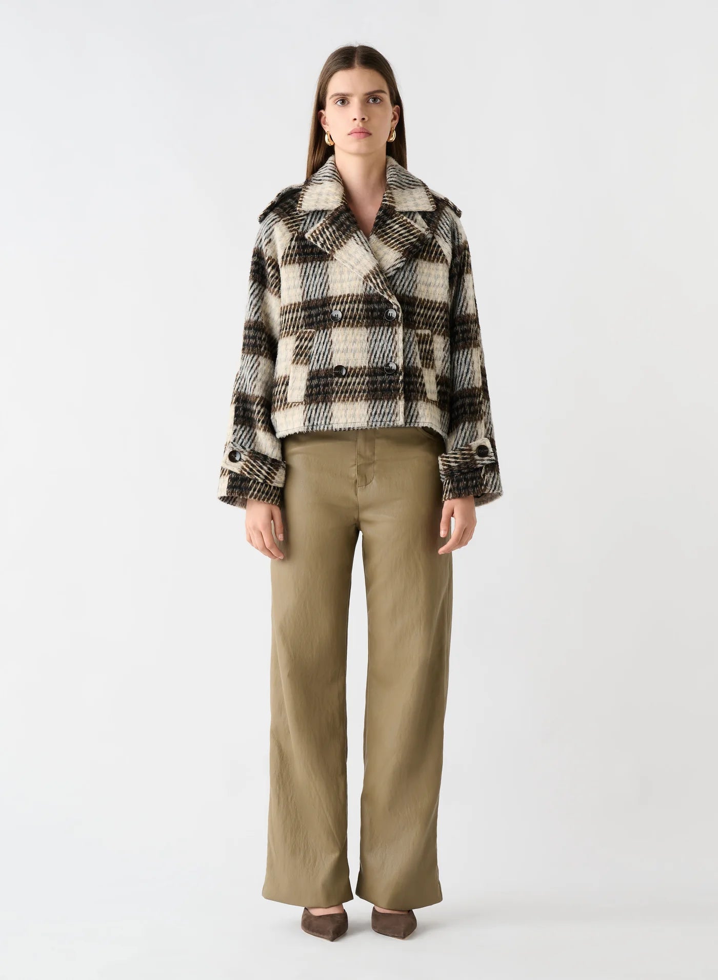 Ridder Cropped Coat - Brown/Grey Check