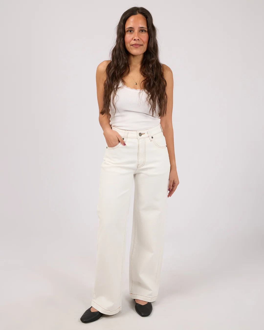 Jacqui Wide Leg Petite Jeans - Vintage White