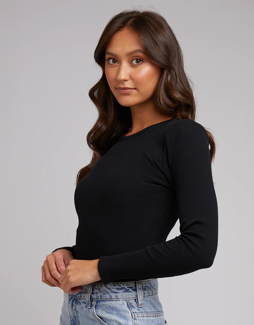 Rib Long Sleeve Top - Black