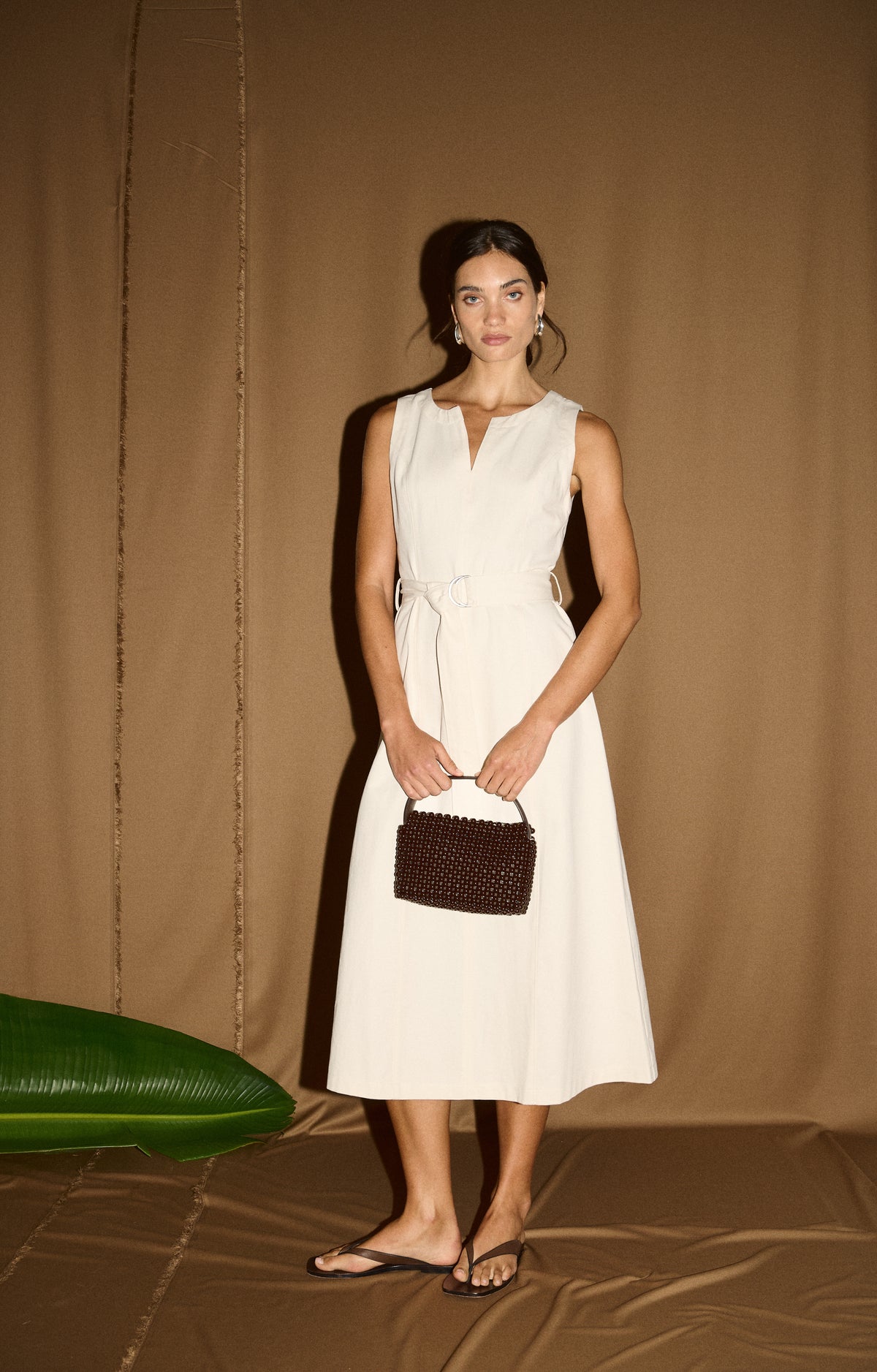Roselle Belted Midi Dress - Cream