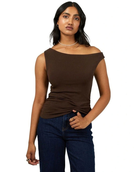Kylie Off Shoulder Top - Brown