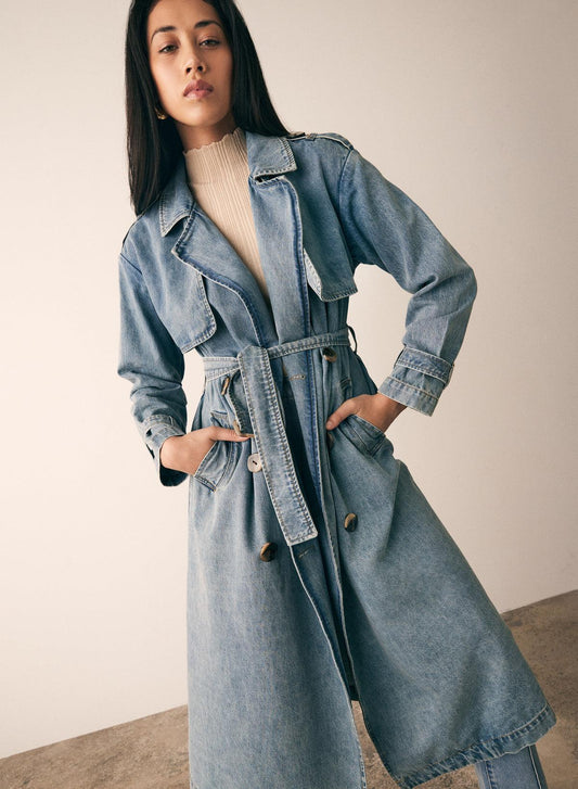 Midwest Trench Coat - Blue Denim by Esmaee - in XXS | SWAACE