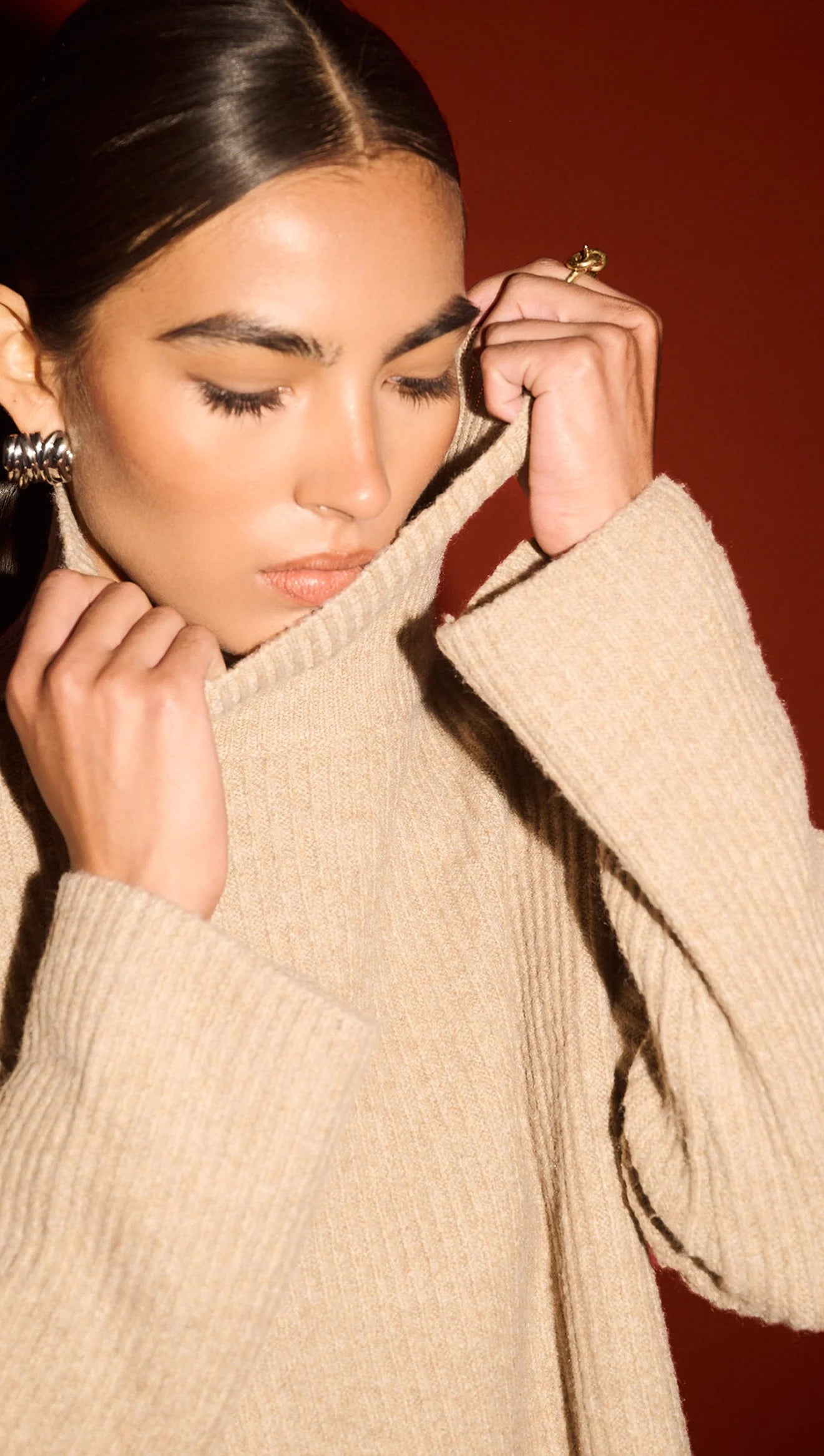 Sabine Roll Neck Knit Jumper - Natural Marle