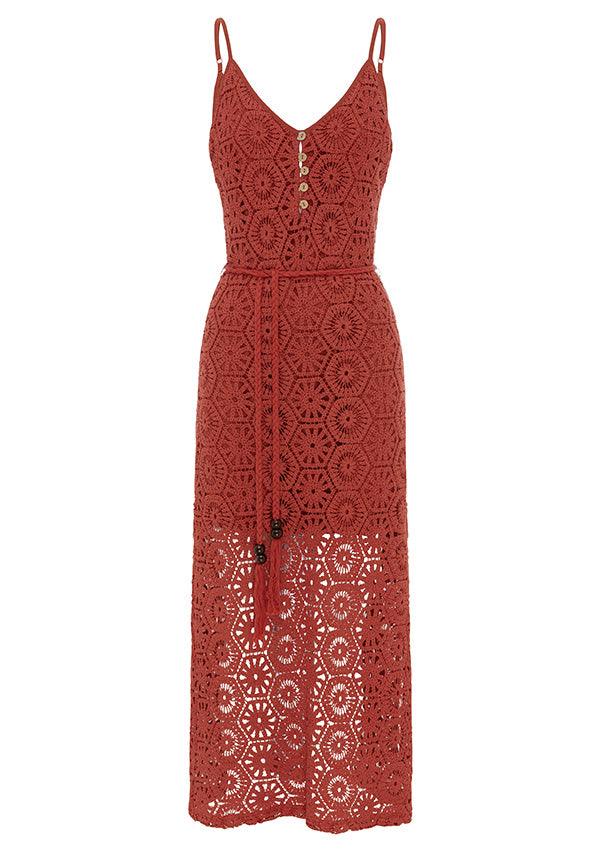 Talia Beach Lace Midi Dress - Sangria by MOS The Label - in 6 | SWAACE