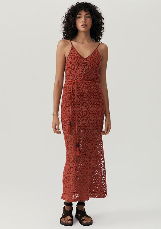 Talia Beach Lace Midi Dress - Sangria by MOS The Label - in 6 | SWAACE