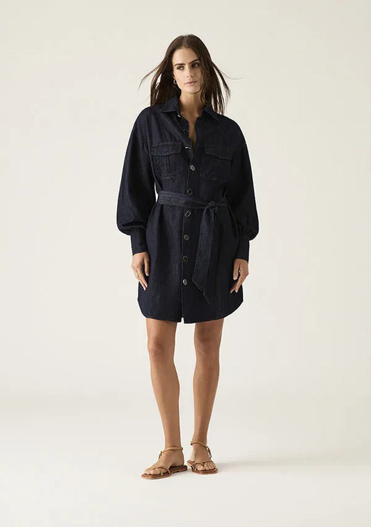 Ana Denim Shirt Mini Dress - Indigo by MOS The Label - in 6 | SWAACE