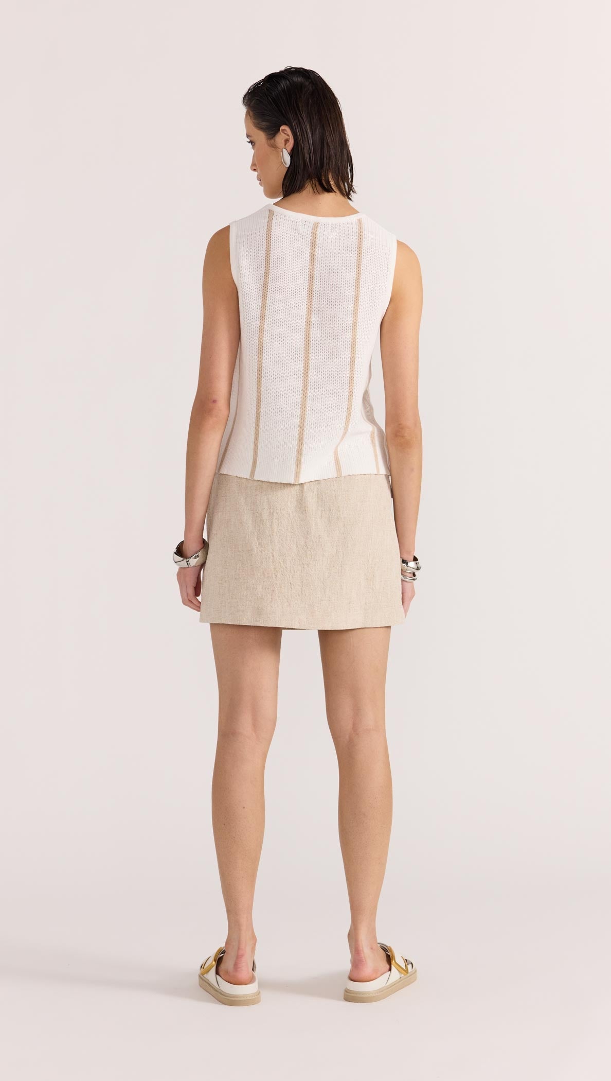 Allegra Knit Top - White/Beige - STAPLE THE LABEL