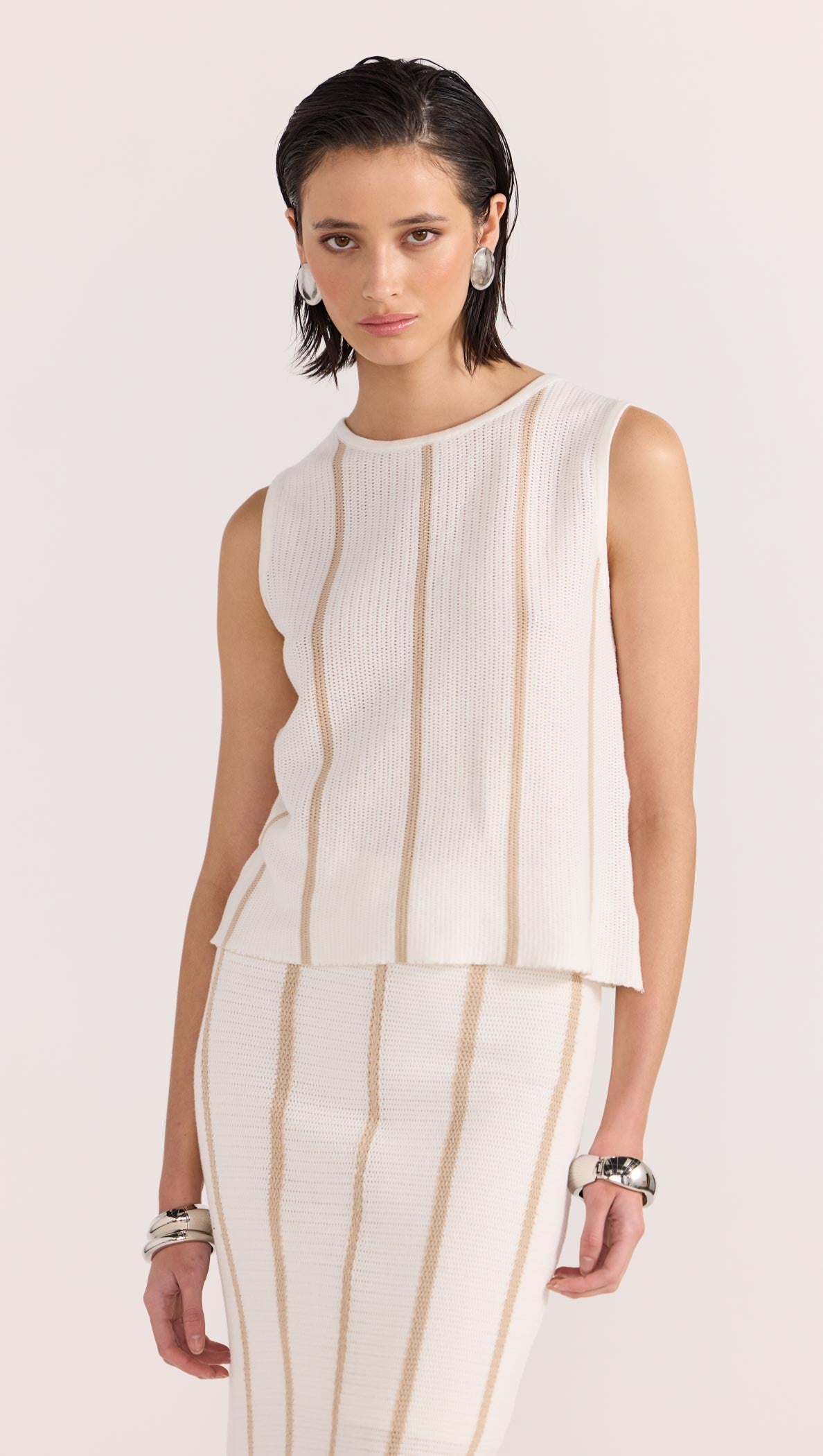 Allegra Knit Midi Skirt - White/Beige - STAPLE THE LABEL