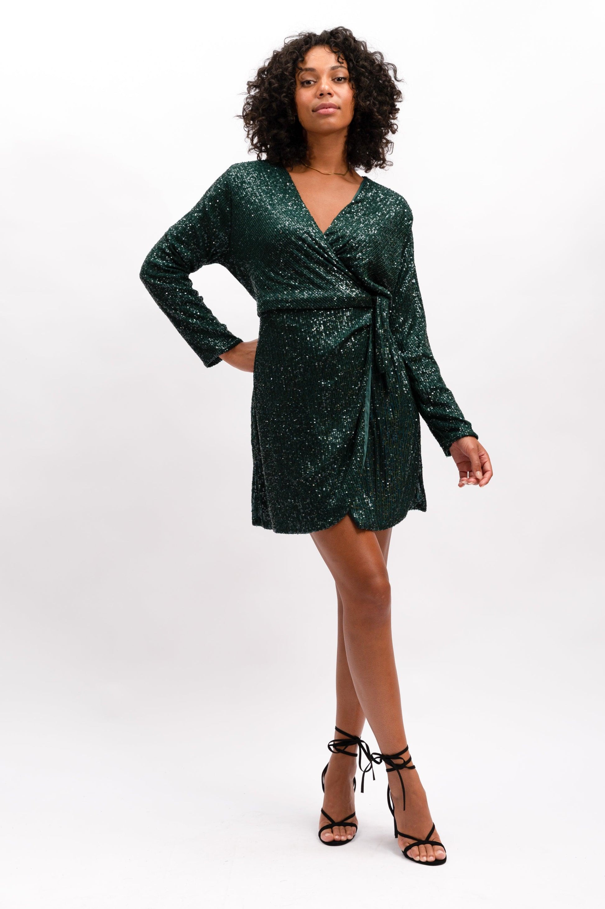 emerald sequin wrap dress Green Sequin Wrap Dress