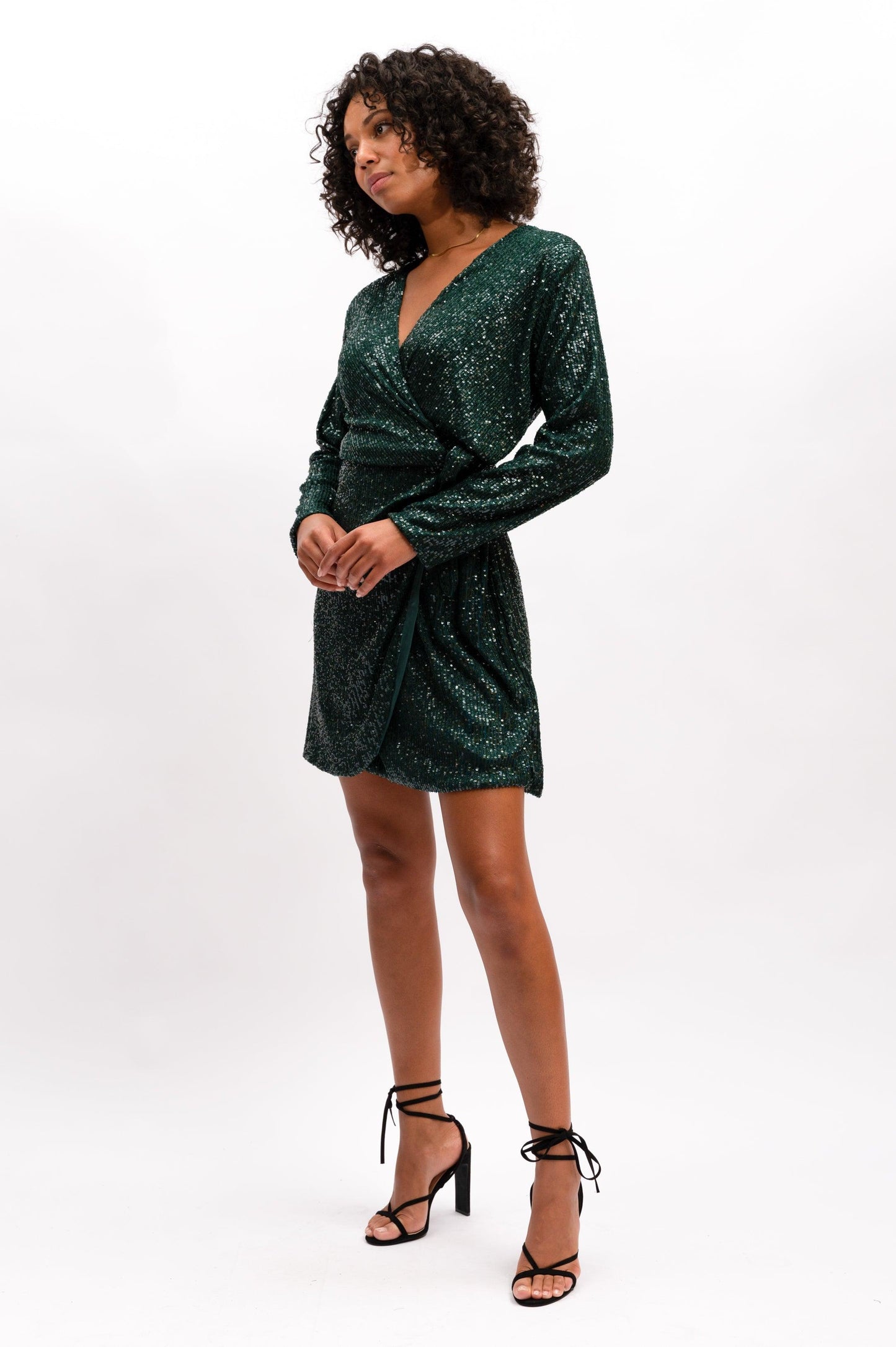 Gloria Sequin Wrap Dress - Emerald by We Are The Others - in 1/XS | SWAACE