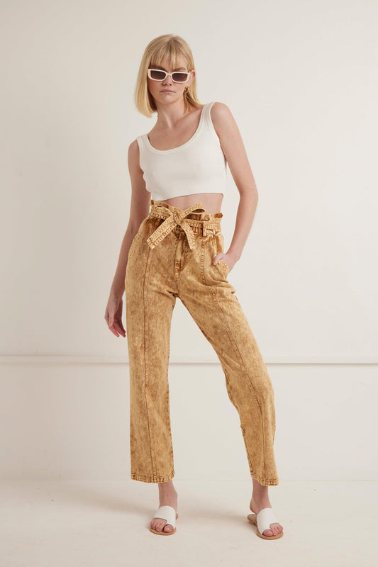 Savannah Denim Pant - Tan by Zerfima - in XS | SWAACE