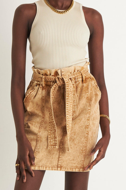 Savannah Denim Skirt - Tan by Zerfima - in S | SWAACE