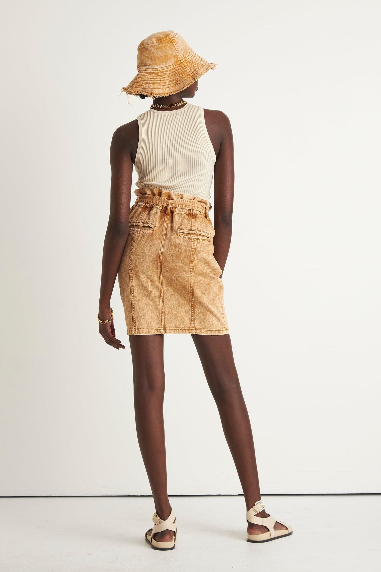 Savannah Denim Skirt - Tan by Zerfima - in XS | SWAACE