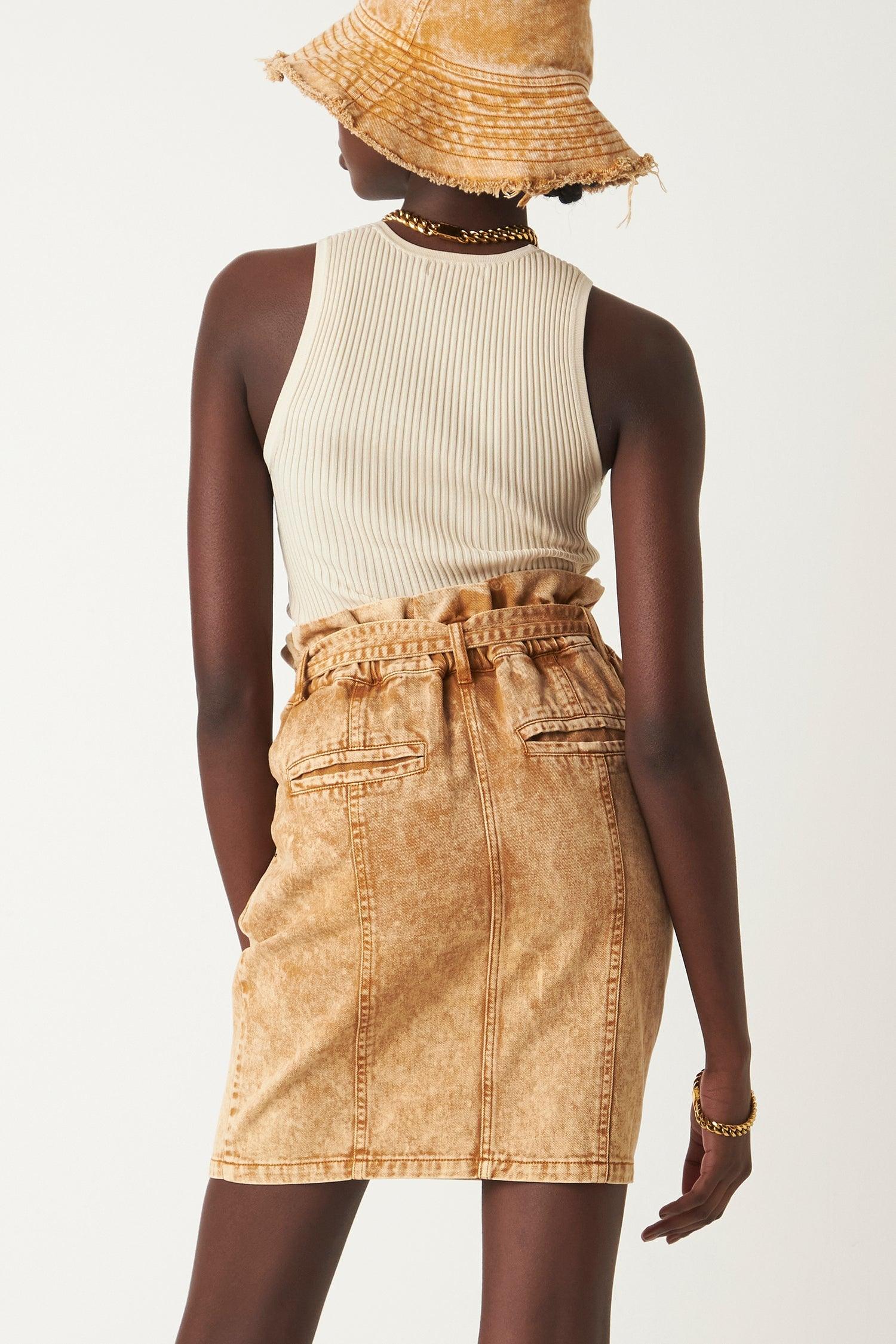 Savannah Denim Skirt - Tan by Zerfima - in XS | SWAACE