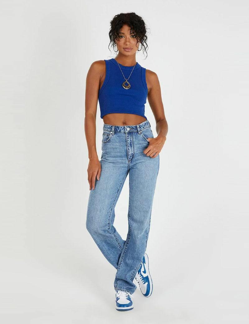 A 94 High Straight Zoey Organic Jeans - Mid Blue by Abrand Jeans - in 8/26 | SWAACE