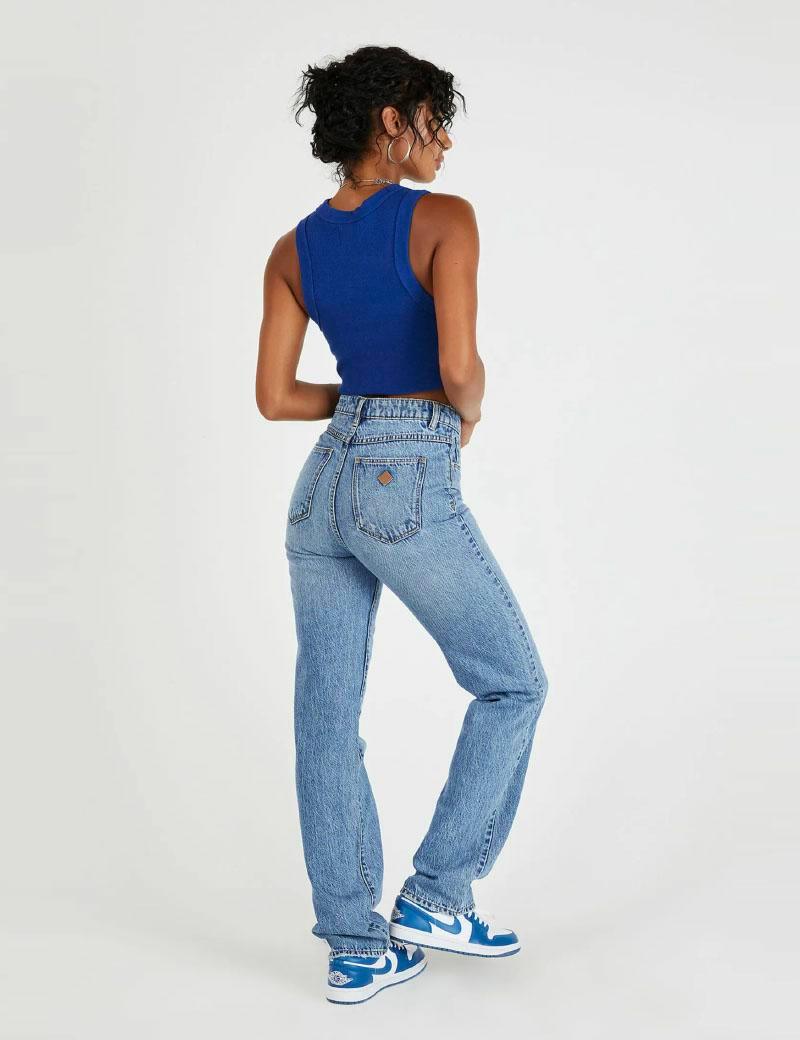 A 94 High Straight Zoey Organic Jeans - Mid Blue by Abrand Jeans - in 8/26 | SWAACE