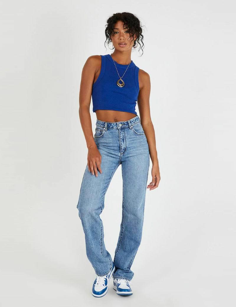 A 94 High Straight Zoey Organic Jeans - Mid Blue by Abrand Jeans - in 8/26 | SWAACE