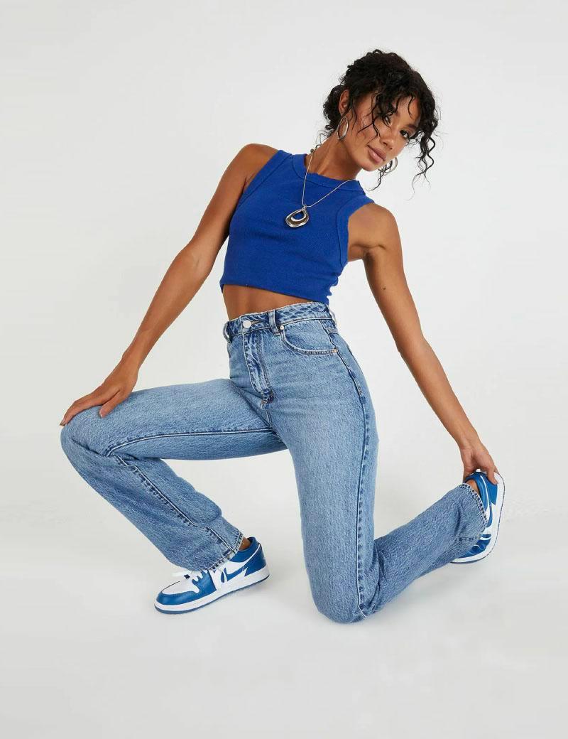 A 94 High Straight Zoey Organic Jeans - Mid Blue by Abrand Jeans - in 8/26 | SWAACE