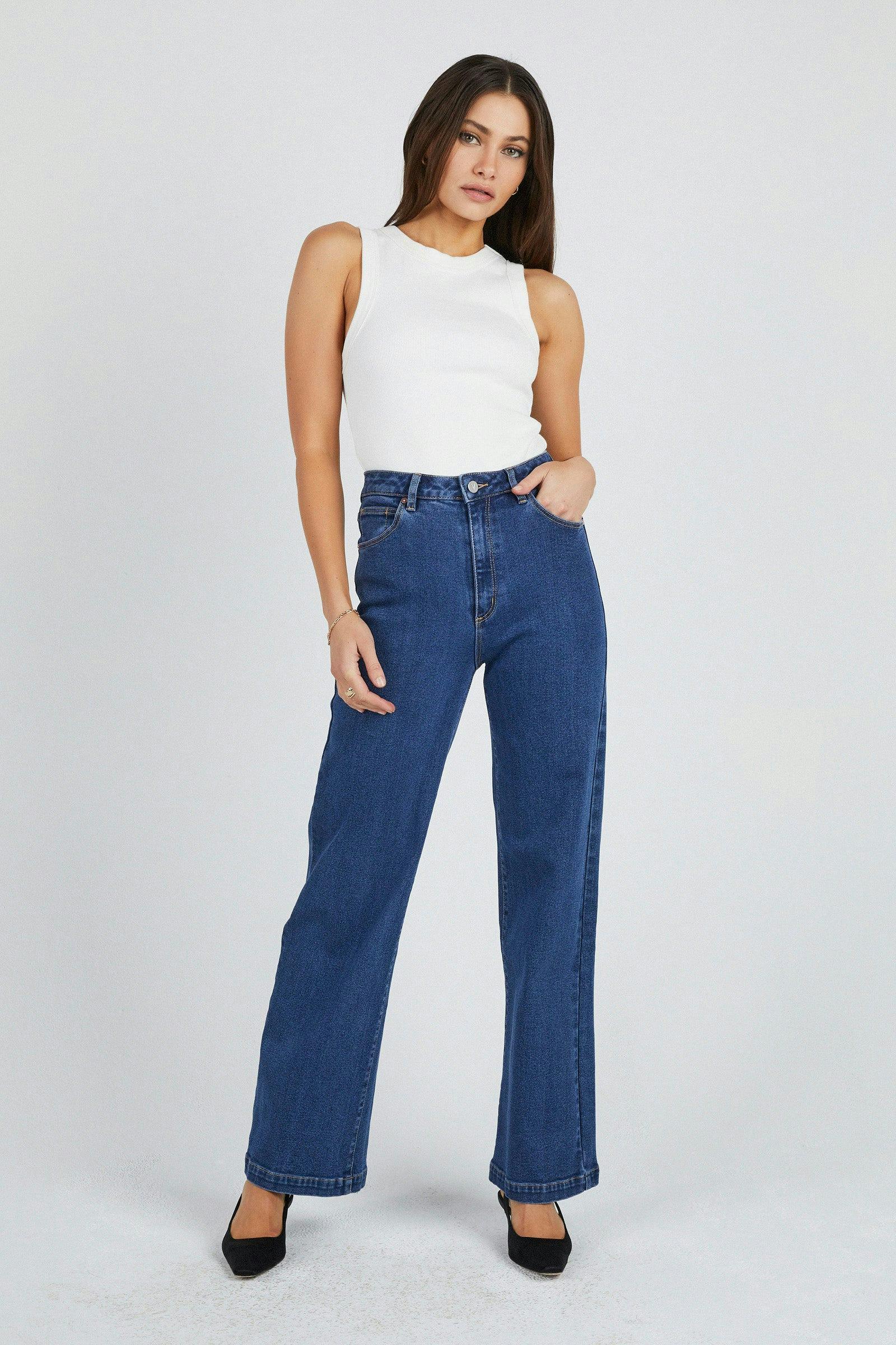 94 High & Wide Ruth Jeans - Mid Blue by Abrand Jeans - in 8/26 | SWAACE