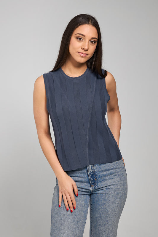 Lulu Wrap Knit Tank - Washed Navy by Apero Label - in XS | SWAACE