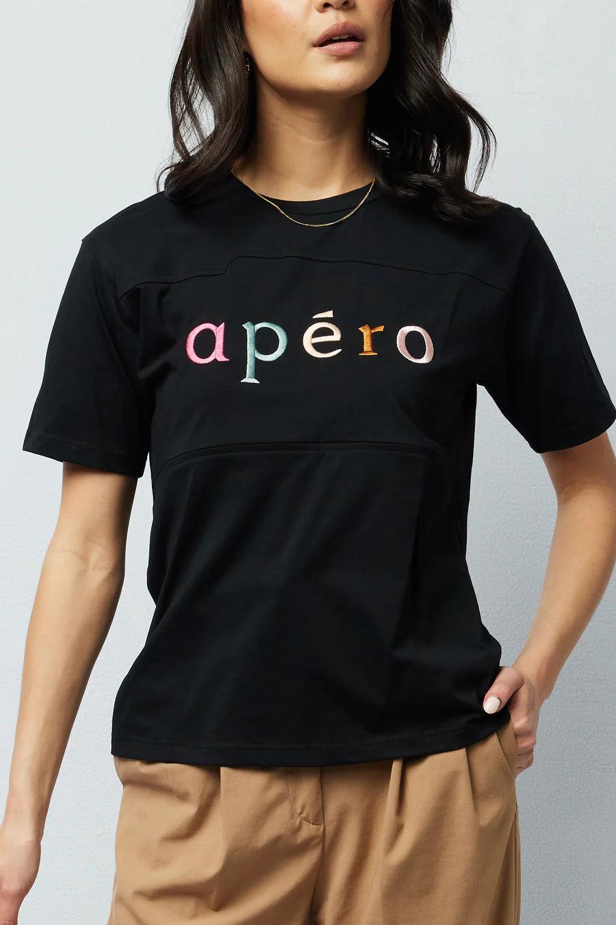 Classic Embroidered Panel Tee - Black/Multi by Apero Label - in XS | SWAACE