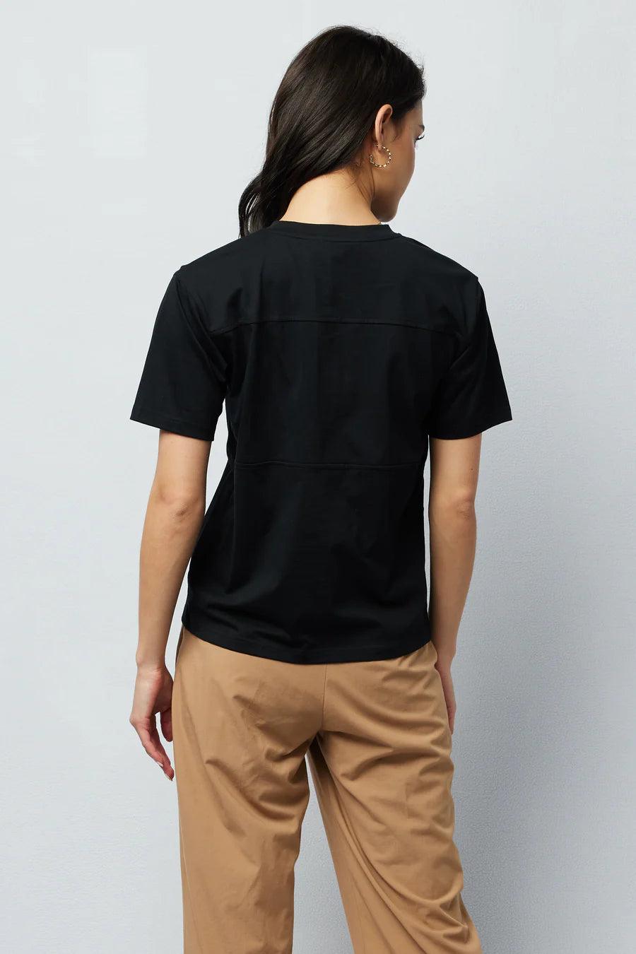 Classic Embroidered Panel Tee - Black/Multi by Apero Label - in XS | SWAACE