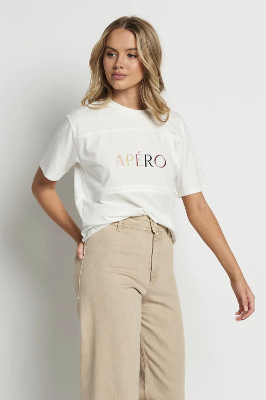 Classic Panel Embroidered Tee - White/Multi by Apero Label - in XS | SWAACE