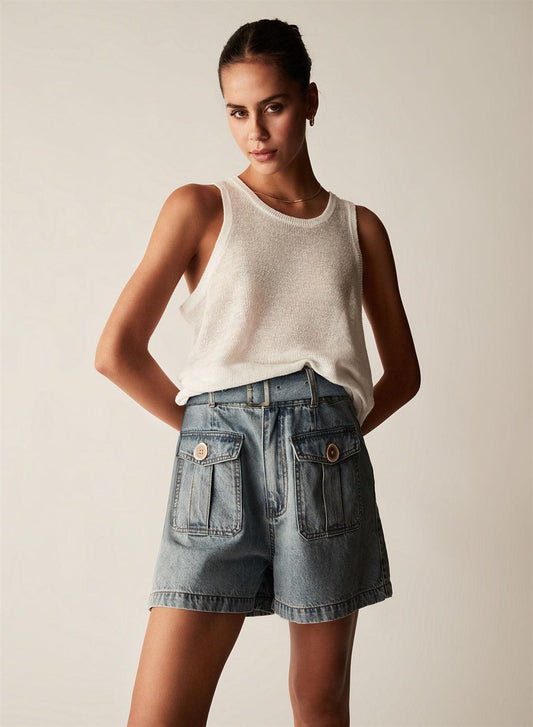 Edem Denim Short - Blue by Esmaee - in XS | SWAACE