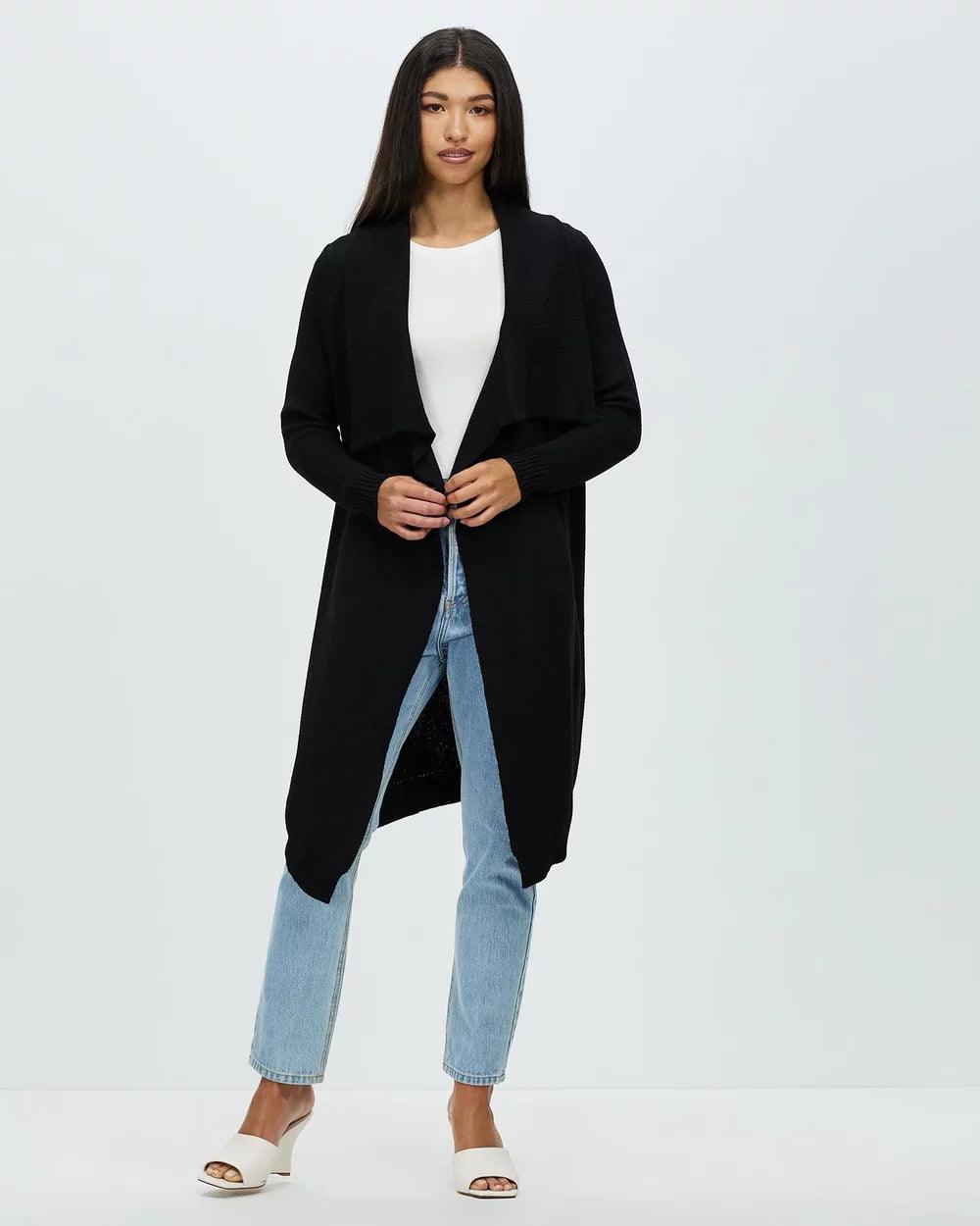 Elina Knit Waterfall Cardigan - Black by Gysette - in XS | SWAACE