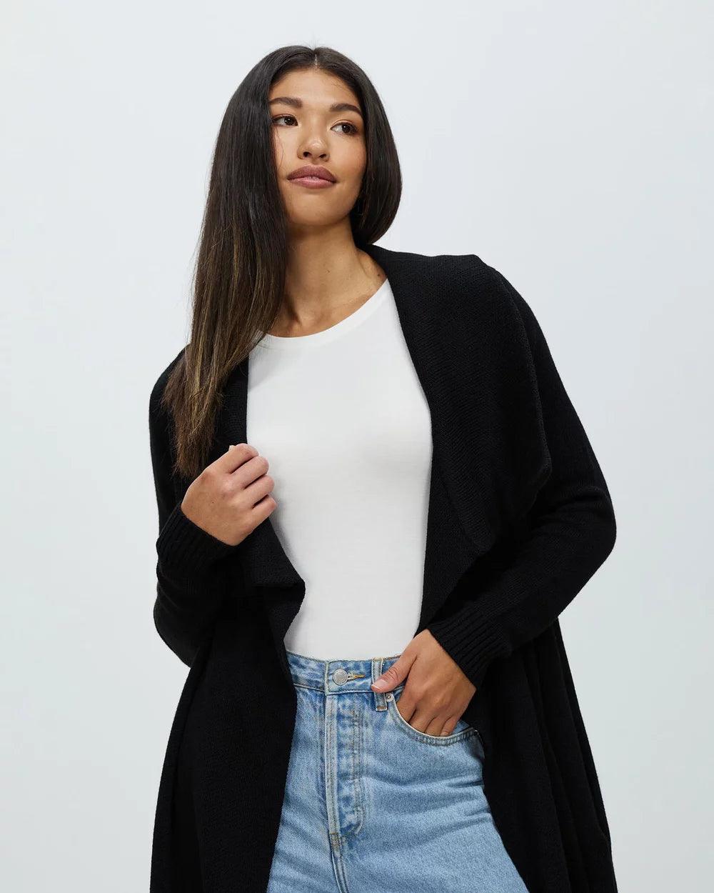 Elina Knit Waterfall Cardigan - Black by Gysette - in XS | SWAACE