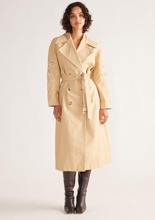 Louise Embroidery Trench - Beige by MOS The Label - in 8 | SWAACE