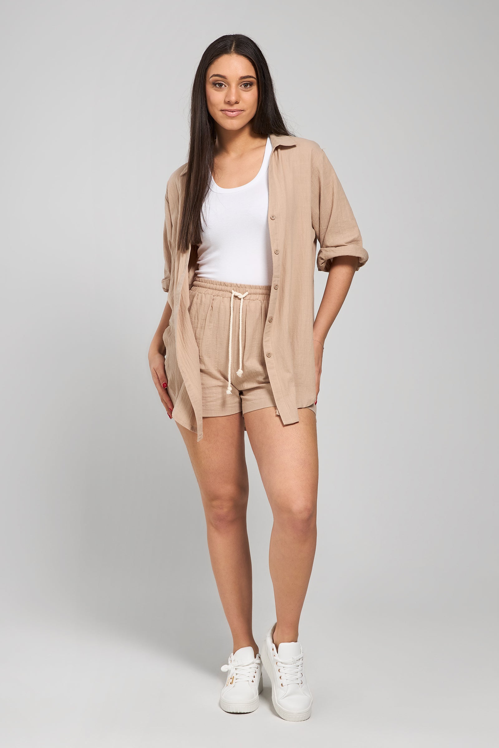 Aria Shirt & Short Set - Taupe by Mylk The Label - in S | SWAACE