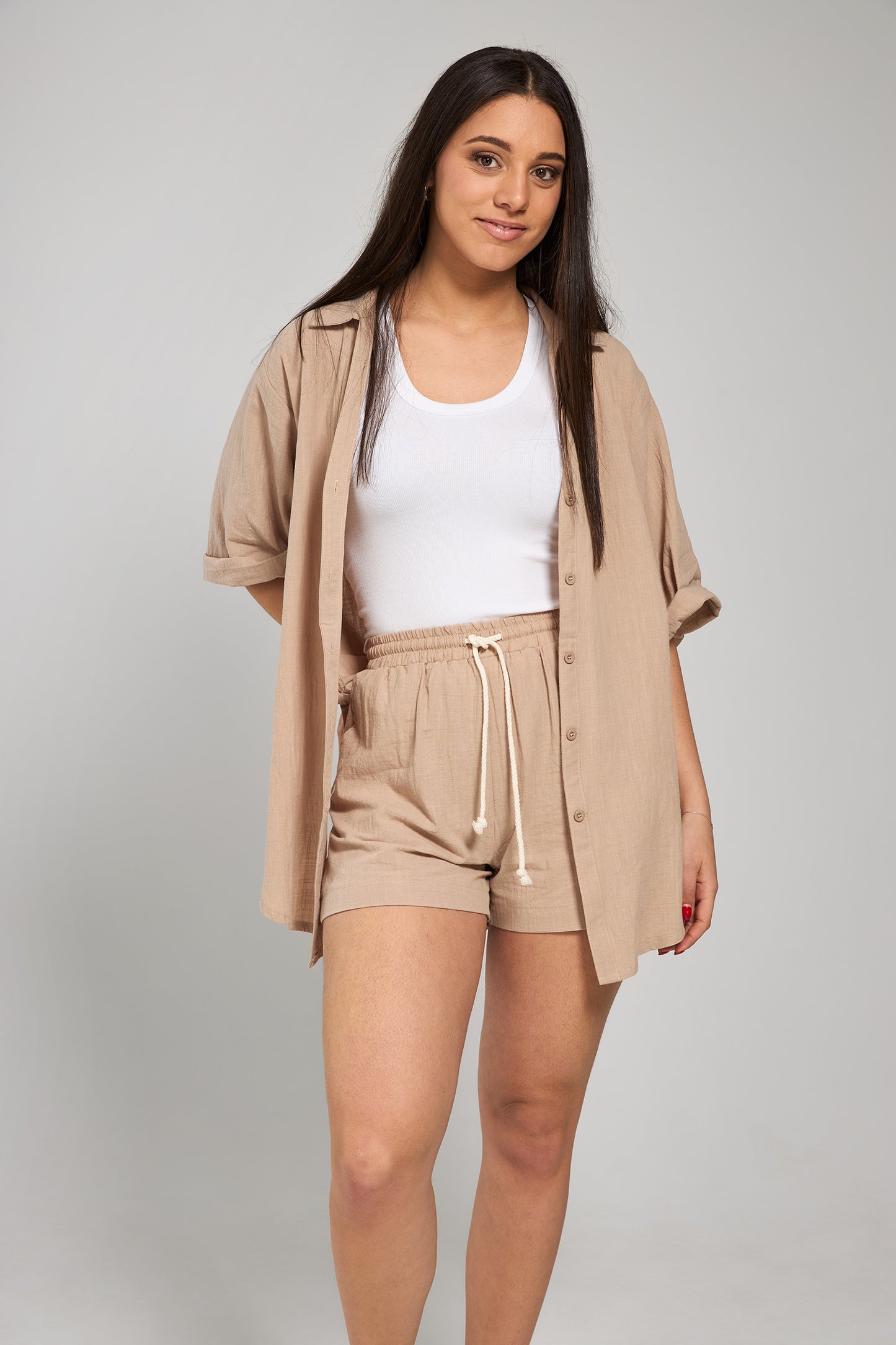 Aria Shirt & Short Set - Taupe by Mylk The Label - in S | SWAACE