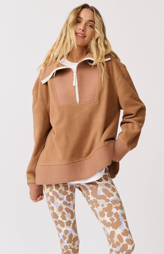 Nova Half Zip Sweater - Toffee by Cartel & Willow - Sweaters & Hoodies in XS | SWAACE