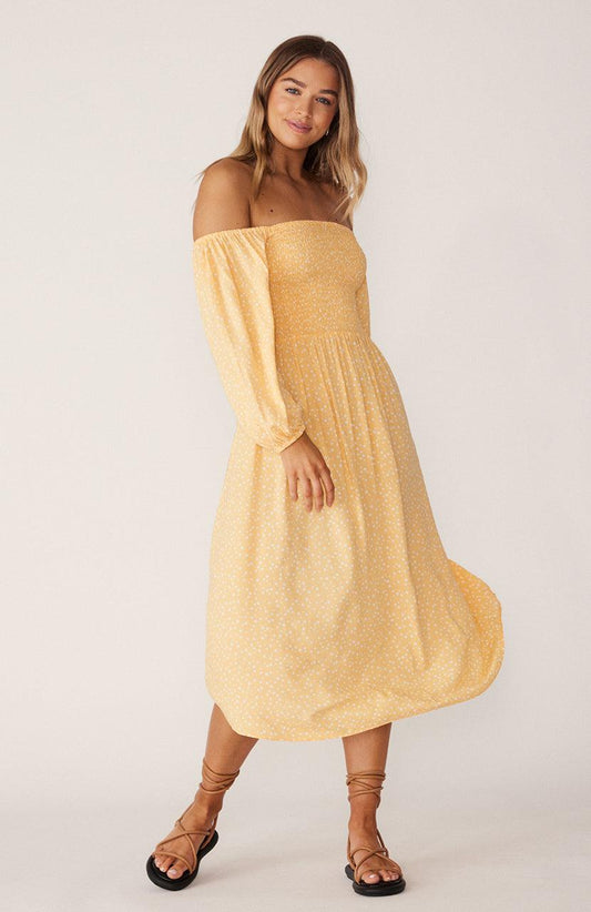 Devon Midi Dress - Marigold Speckle by Cartel & Willow - in XS | SWAACE